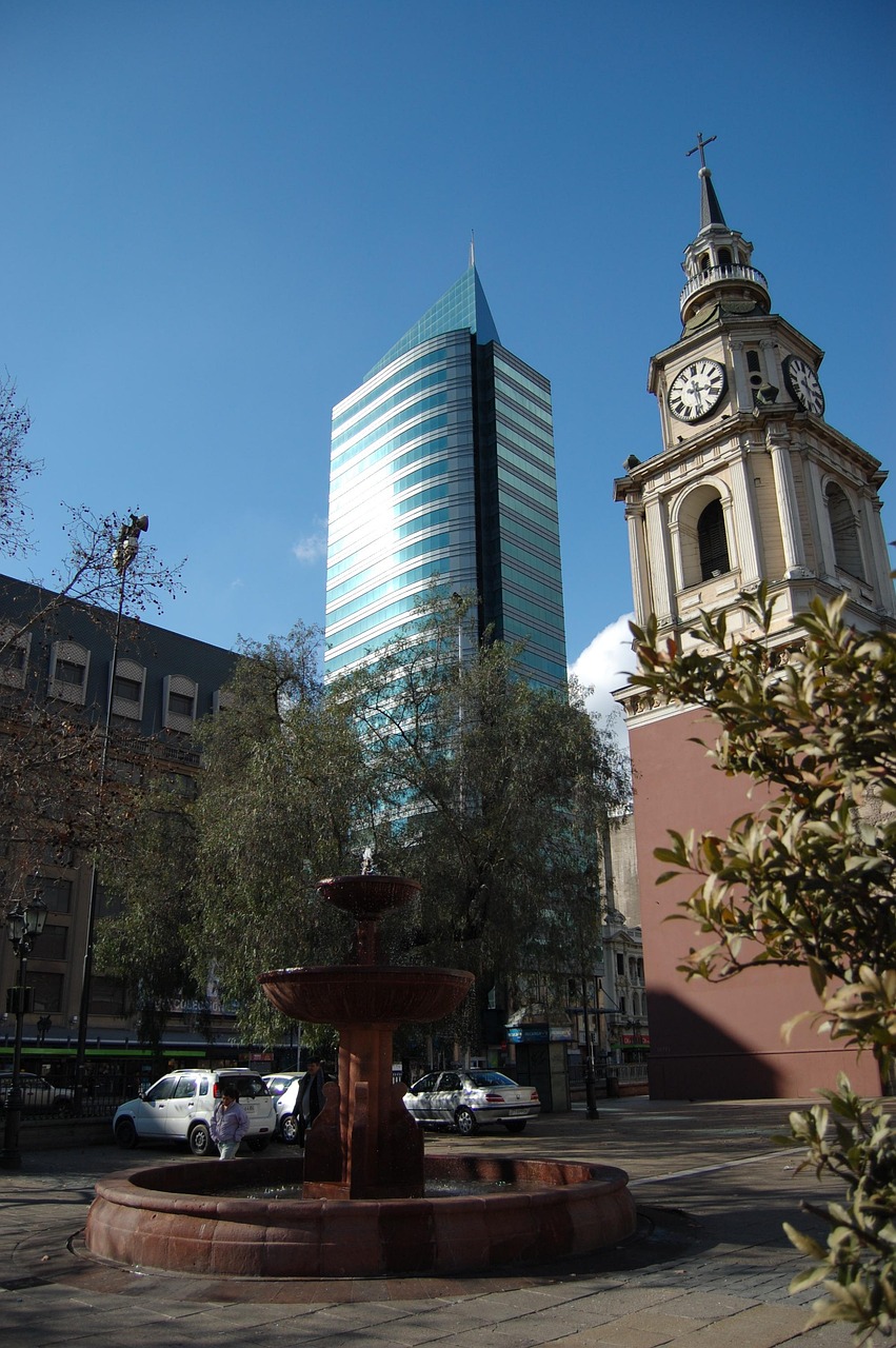 old, new, time, present, past, church, building, architecture, santiago, chile, facade, historic