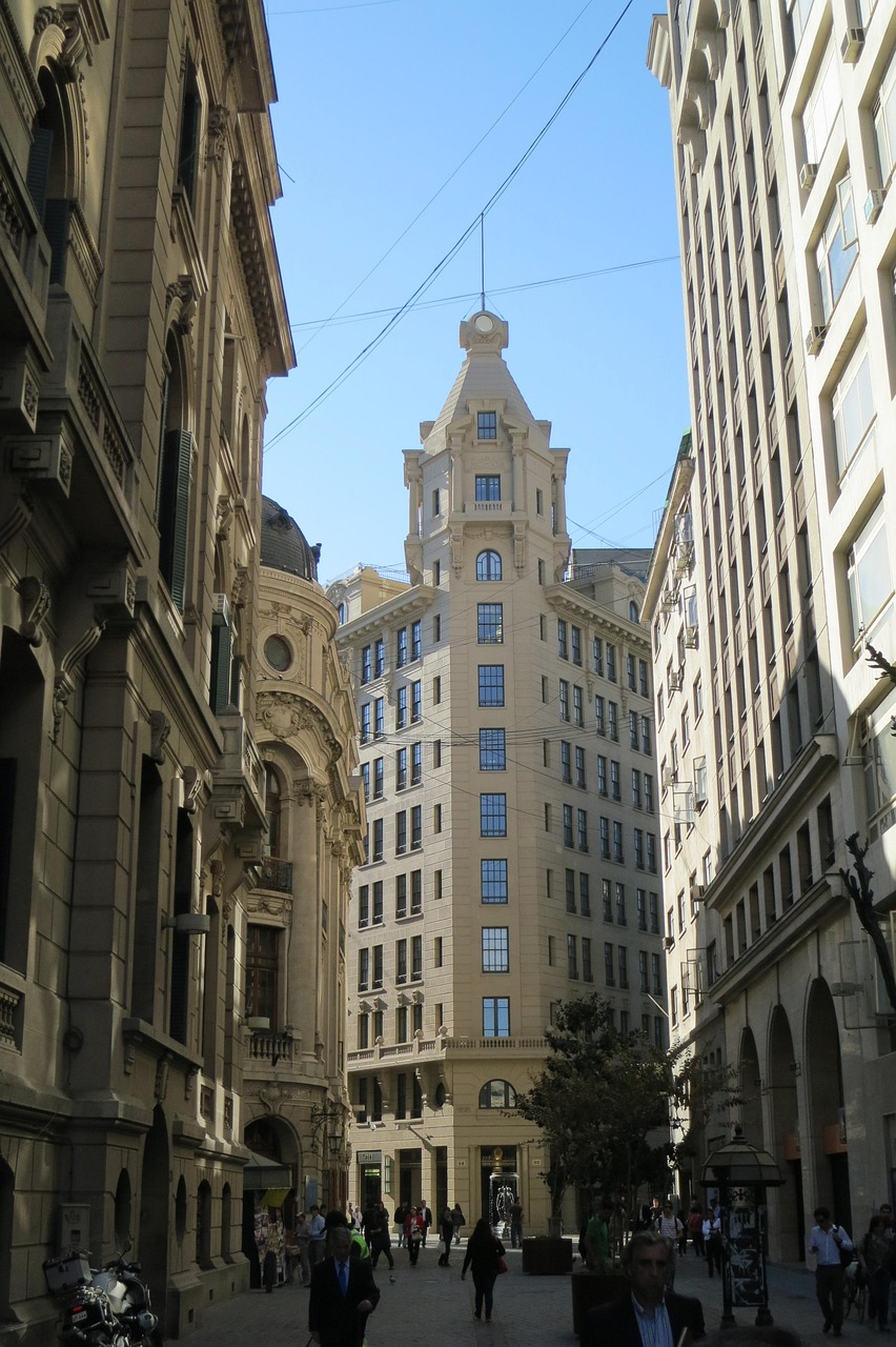 santiago, chile, city, urban, downtown, buildings, architecture, streets, people, pedestrians, walking, high rises, stores