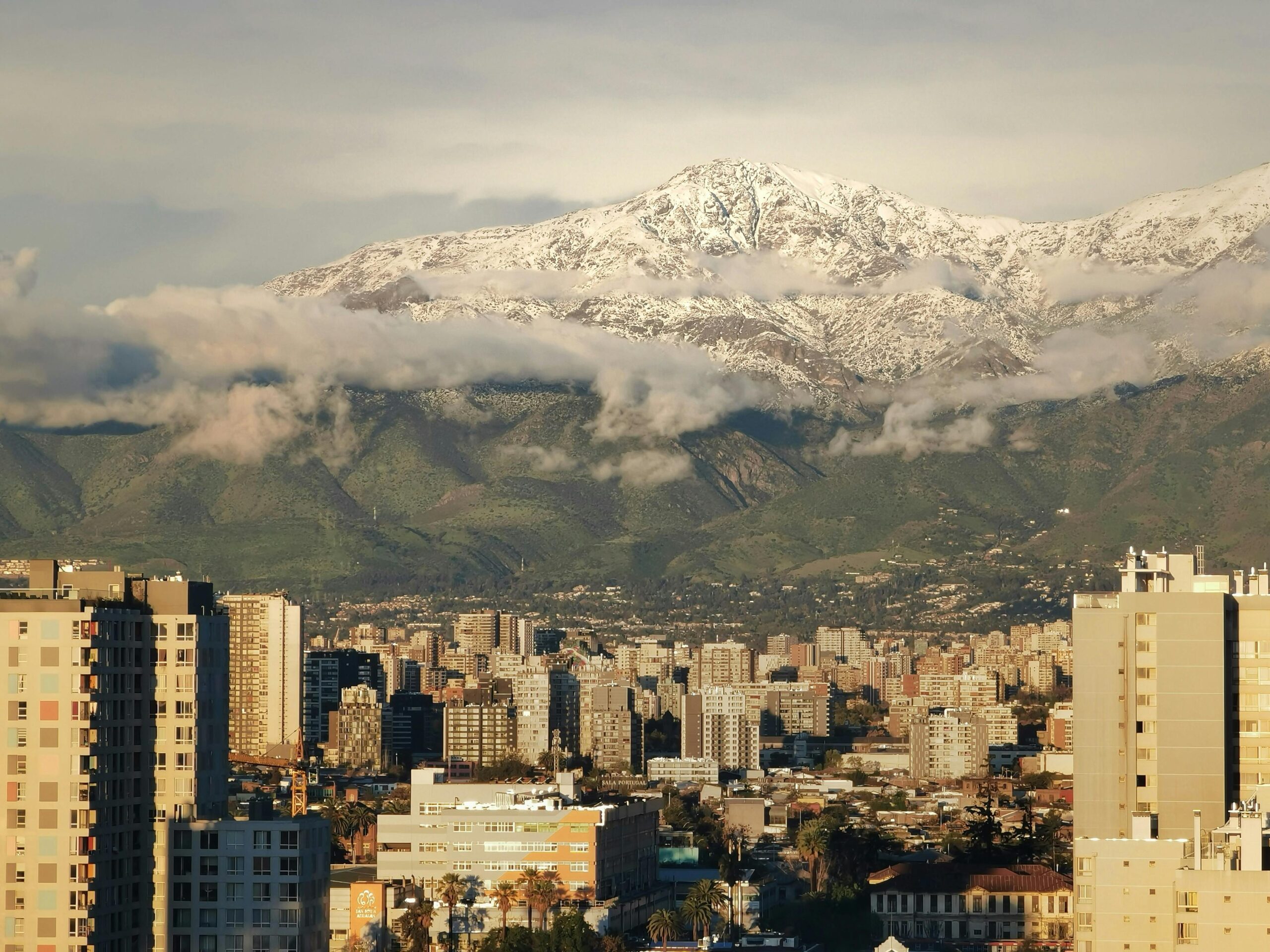 A stunning view of Santiago's skyline with the Andes Mountains in the background.